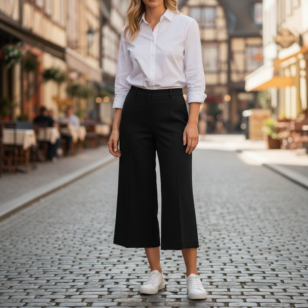 Ann Taylor Black Wide Leg Culotte Trousers Size 10 Business Casual Cropped NEW